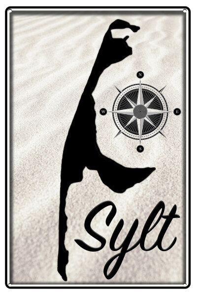 Blechschild für Sylt Reise Fans - Sylt Karte  (wetterfest), 20 x 30 cm