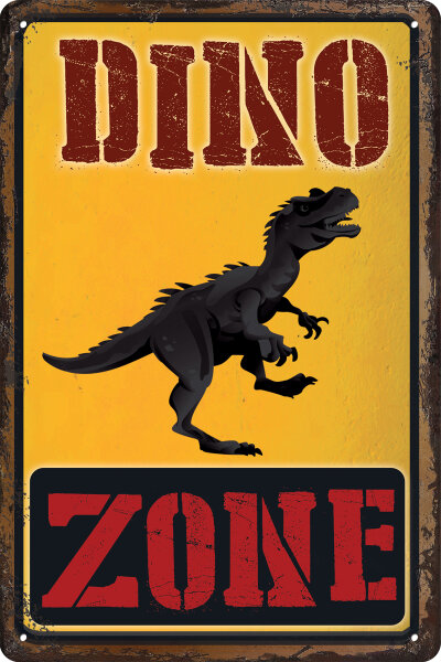 Blechschild für Dino Fans, Kinderzimmer Schild (Dino Zone)