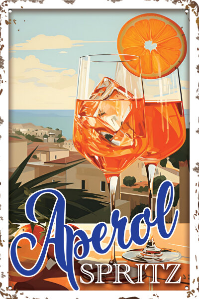 Blechschild für Aperol Liebhaber  - Kulisse und blaue Schrift