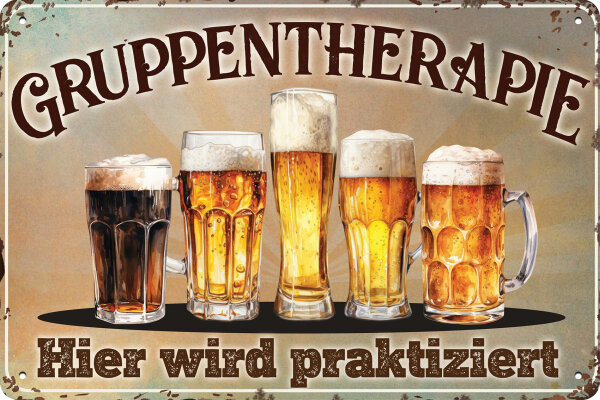 Blechschild für Bier Liebhaber  - Gruppentherapie Bier (wetterfest)