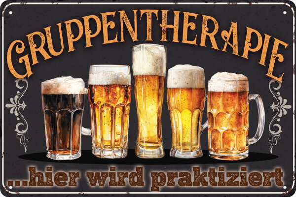 Blechschild für Bier Liebhaber  - Gruppentherapie Bier (wetterfest)