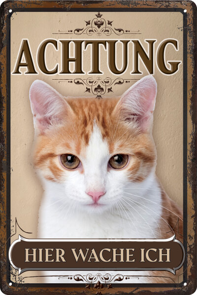 Blechschild für Katzen Fans: Achtung hier wache ich – Bobtail (wetterfest)