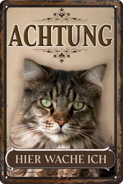 Blechschild für Katzen Fans: Achtung hier wache ich – Wildkatze (wetterfest)