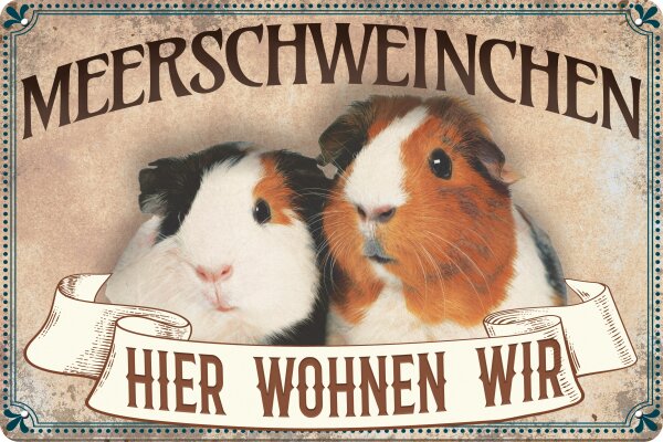 Blechschild für Meerschweinchen Fans – Achtung hier wohnen wir!