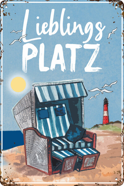 Blechschild für Meer und Strand Fans - Lieblingsplatz im Strandkorb (wetterfest)