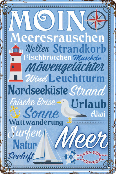 Blechschild für Meer und Strand Fans - Schlagwörter – Meer, Moin (wetterfest)