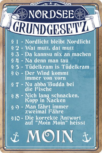 Blechschild für Meer und Strand Fans - Nordsee Grundgesetz (wetterfest)