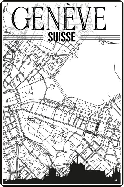 Blechschild für Schweiz Reise Fans - Genf Stadtplan