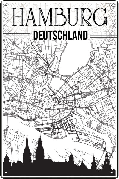 Blechschild für Reise Fans - Hamburg Stadtplan