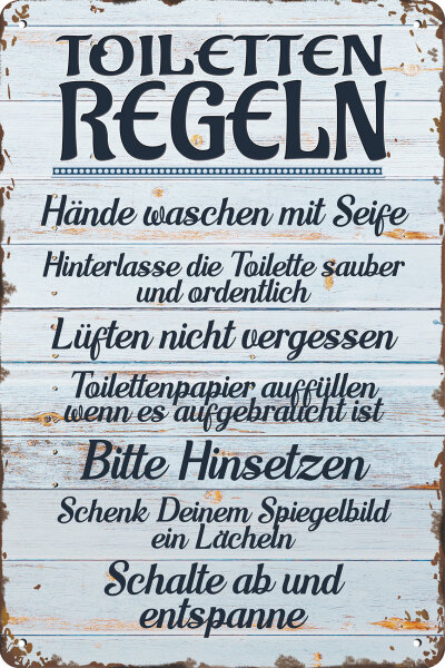 Blechschild für das Badezimmer und die Toilette - Toiletten Regeln