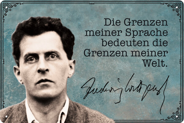 Blechschild mit Aphorismus für Ludwig Wittgenstein Fans