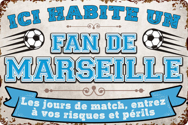 Blechschild für Fussball Fans - Retro Fan Artikel (Marseille)