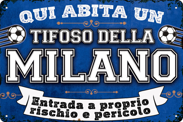 Blechschild für Fussball Fans - Retro Fan Artikel (Milano blau)