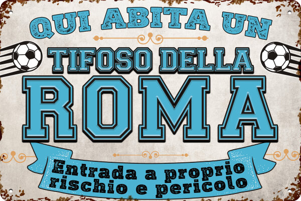 Blechschild für Fussball Fans - Retro Fan Artikel (Roma blau)