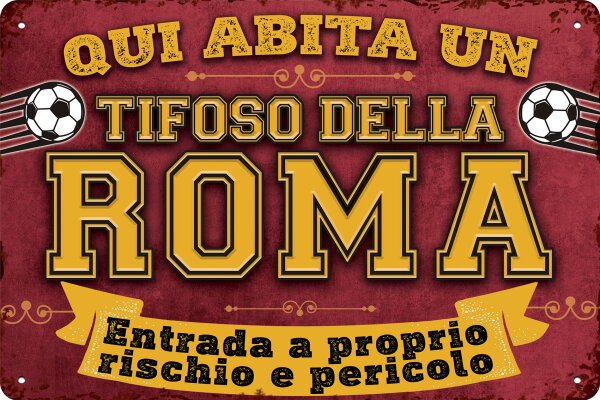 Blechschild für Fussball Fans - Retro Fan Artikel (Roma rot)