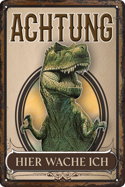 Blechschild für Dino Fans, Kinderzimmer Schild (Dino), 14 x 20 cm