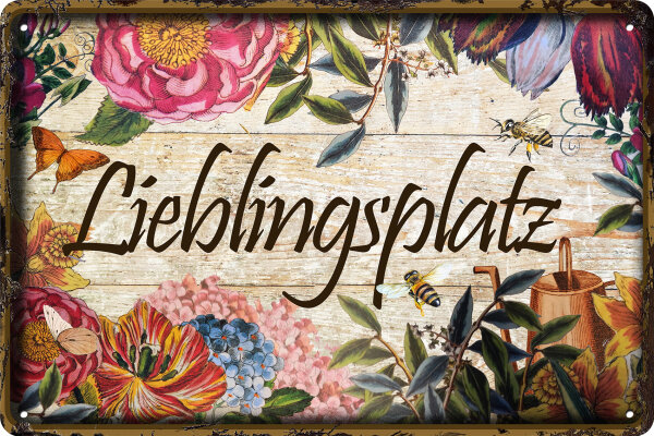 Blechschild für Garten Fans, Lieblingsplatz 1 (wetterfest), 14 x 20 cm