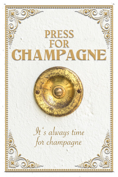 Blechschild für Sekt Liebhaber  - Press here Champagne (wetterfest), 14 x 20 cm