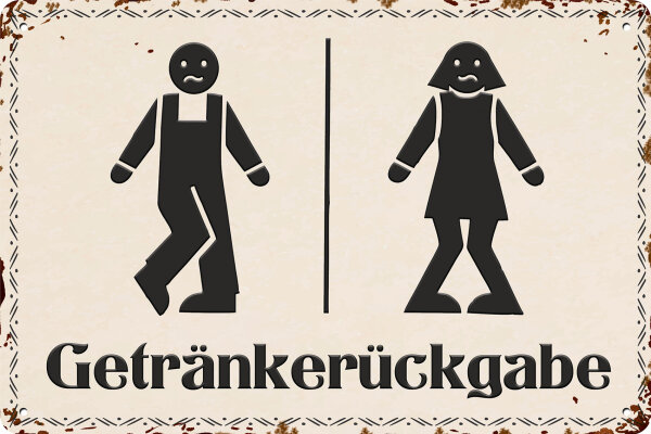 Blechschild für das Badezimmer und die Toilette - Getränkerückgabe (wetterfest), 14 x 20 cm