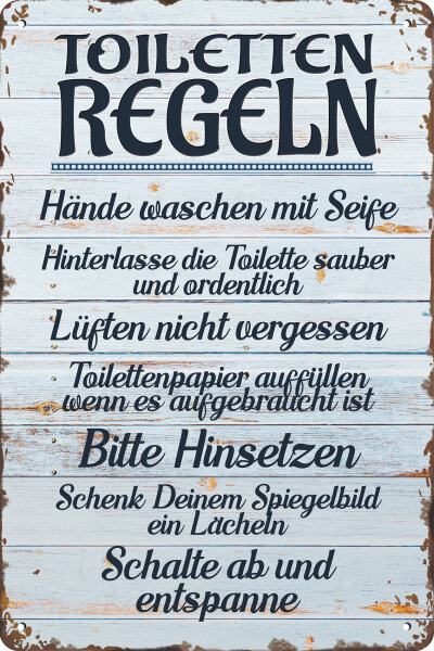 Blechschild für das Badezimmer und die Toilette - Toiletten Regeln, 14 x 20 cm