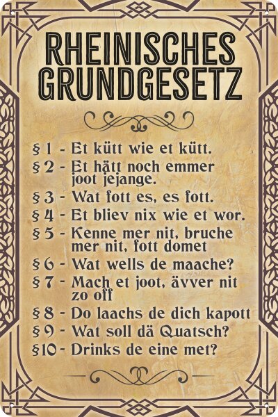 Blechschild lustiger Spruch, Rheinisches Grundgesetz