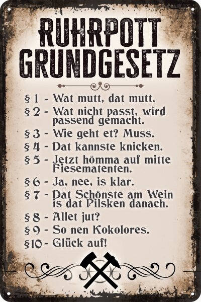 Blechschild lustiger Spruch, Ruhrpott Gesetze