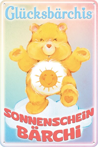 Blechschild, GLÜCKSBÄRCHIS, kult Figuren der 80er, Kinderzimmer Deko (Sonnenschein)